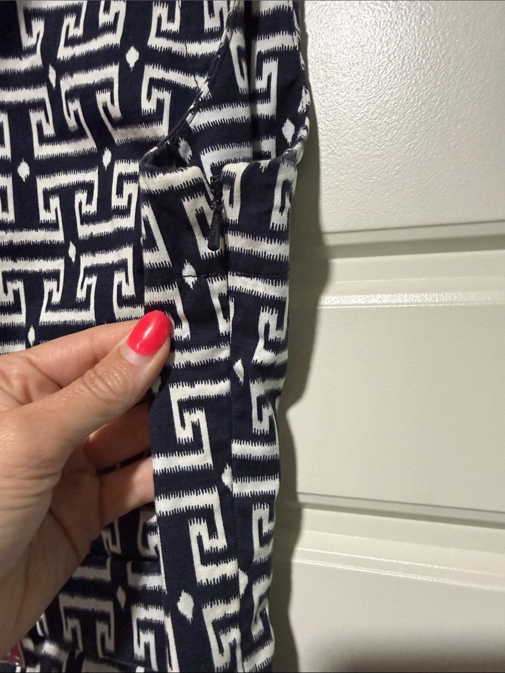 Tory Burch Navy and White Geo-Print Sleeveless Midi Dress